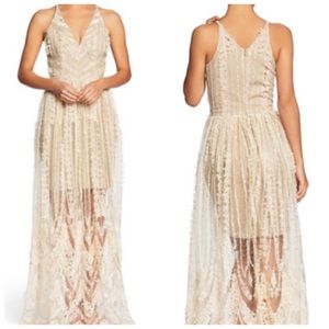 Dress the Population Chelsea Beige V-neck Gown